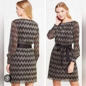 Banana Republic Chevron Metallic Gold Silver Mini Belted Party Dress Size 10